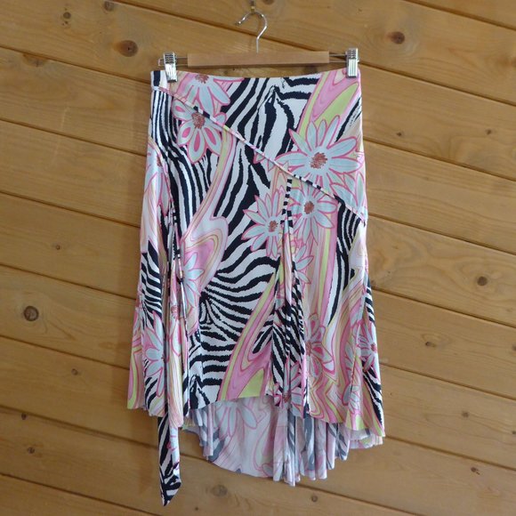 Alberto Makali Dresses & Skirts - Alberto Makali Zebra Animal Pink Floral Skirt Hi Low Drape Midi Knee Length 4